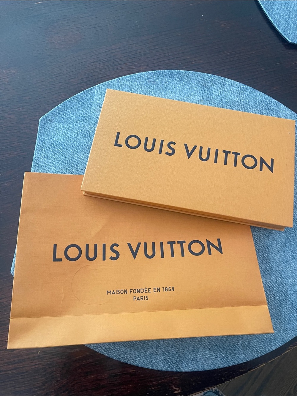 Louis Vuitton Orange Boxes with Navy Logo for gift card and shopping bag